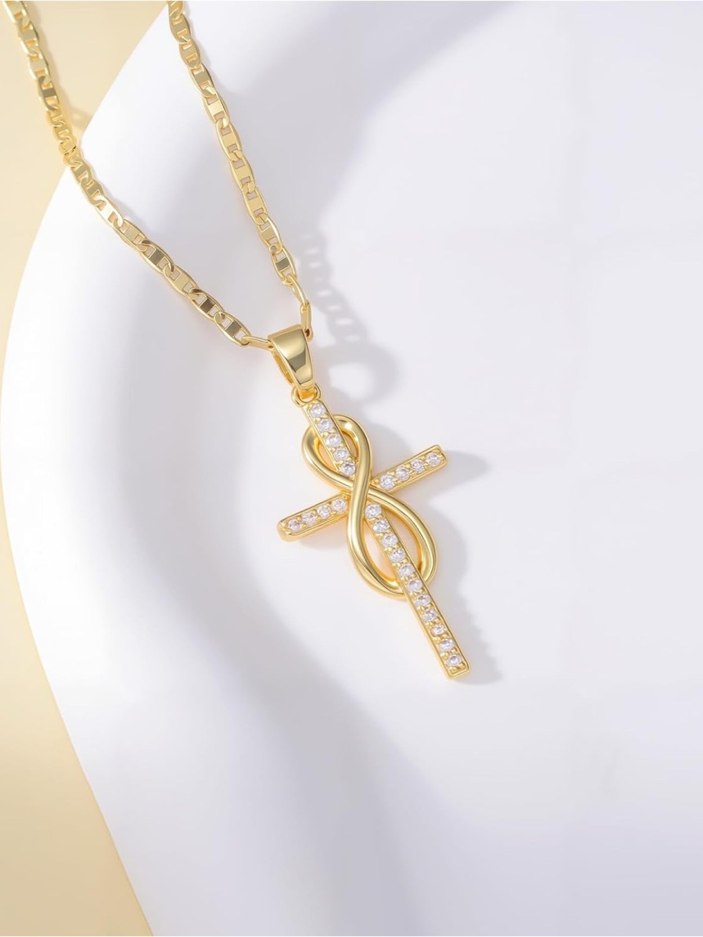 14K Gold Cross & Infinity Pendant Necklace with Crystal Accents